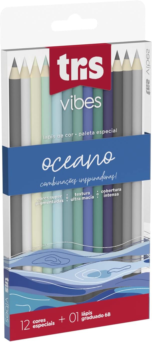 Lapis Cor Tris Vibes Ocean 12 Cores + 1 Lapis 6B, Multicolorido, 610795