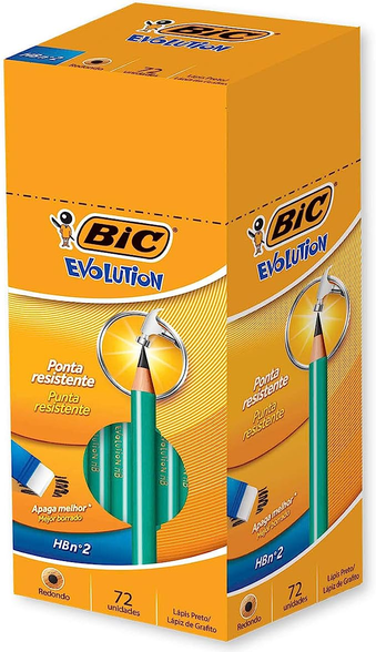 Lápis Preto BIC Evolution, Corpo Verde Redondo, HB2, 840644, 72 Unidades, Ponta Resistente, Apaga Fácil