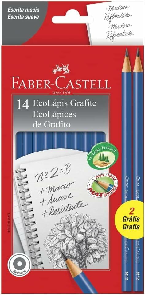 Lápis Preto Redondo Nº2HB, Faber-Castell, EcoLápis, PM/1210AZ12+2, 14 Unidades