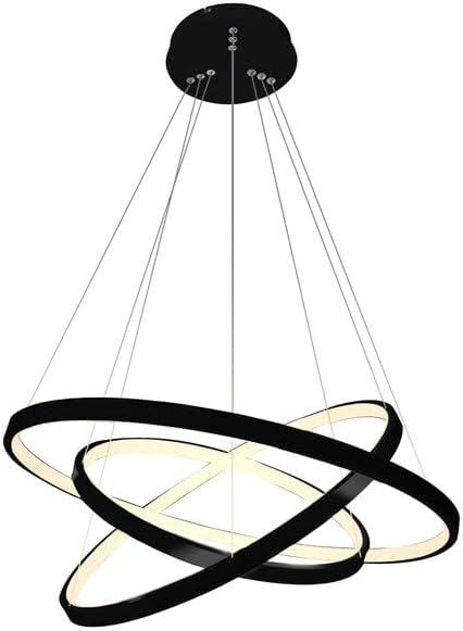 Lustre Led Moderno Pendente 3 Anéis Luxo Revomax 89w Aro Preto