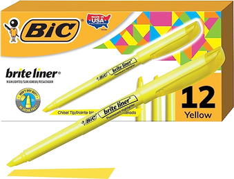 Marcador de Texto Fluorescente BIC Marking, Ponta Chanfrada, 1.5 - 3.5mm, Amarelo, 854815, 12 Unidades