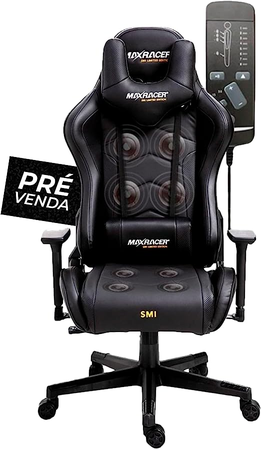 MAX RACER - Cadeira Gamer Massageadora Tactical-SMI - Poltronas Gamer de Aço, Cadeira Ergonômica - 8 Pontos de Massagem, Braços 3D, Suporta 150kg, Tecido Sintético P.U, Inclinação 180° - Preta