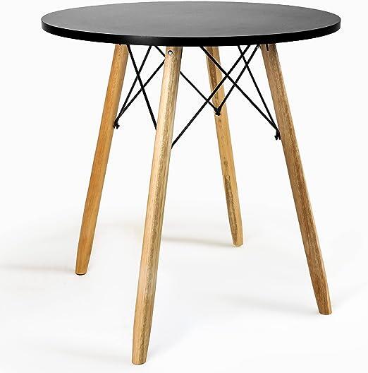 Mesa Eiffel Preta Redonda 70cm Sala D Jantar Pés Palito Wood