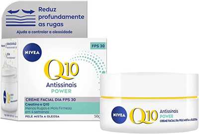 NIVEA Creme Facial Antissinais Q10 Power Dia FPS 30 Pele Mista a Oleosa 50g - Reduz rugas e linhas de expressão, hidrata intensivamente e ajuda a controlar o brilho da pele