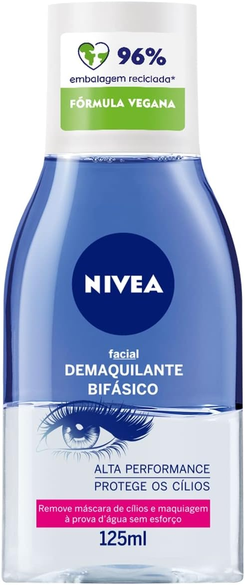 NIVEA Demaquilante Bifásico 125ml - Composto com Óleo de Girassol, retira até a maquiagem à prova d’água, além de não agredir a pele e nem deixar resíduos de produto