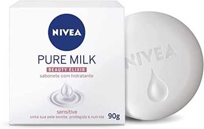 NIVEA Sabonete em Barra Pure Milk Beauty Elixir Sensitive - Fórmula com vitaminas e nutrientes do leite, proteção e nutrição, fragrância única, peles sensíveis - 90g