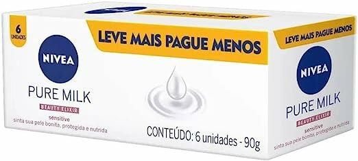 NIVEA Sabonete em Barra Pure Milk Sensitive Promo 6 un. 90g - Fórmula enriquecida com a preciosa essência do leite, proporciona uma pele macia e hidratada após o banho