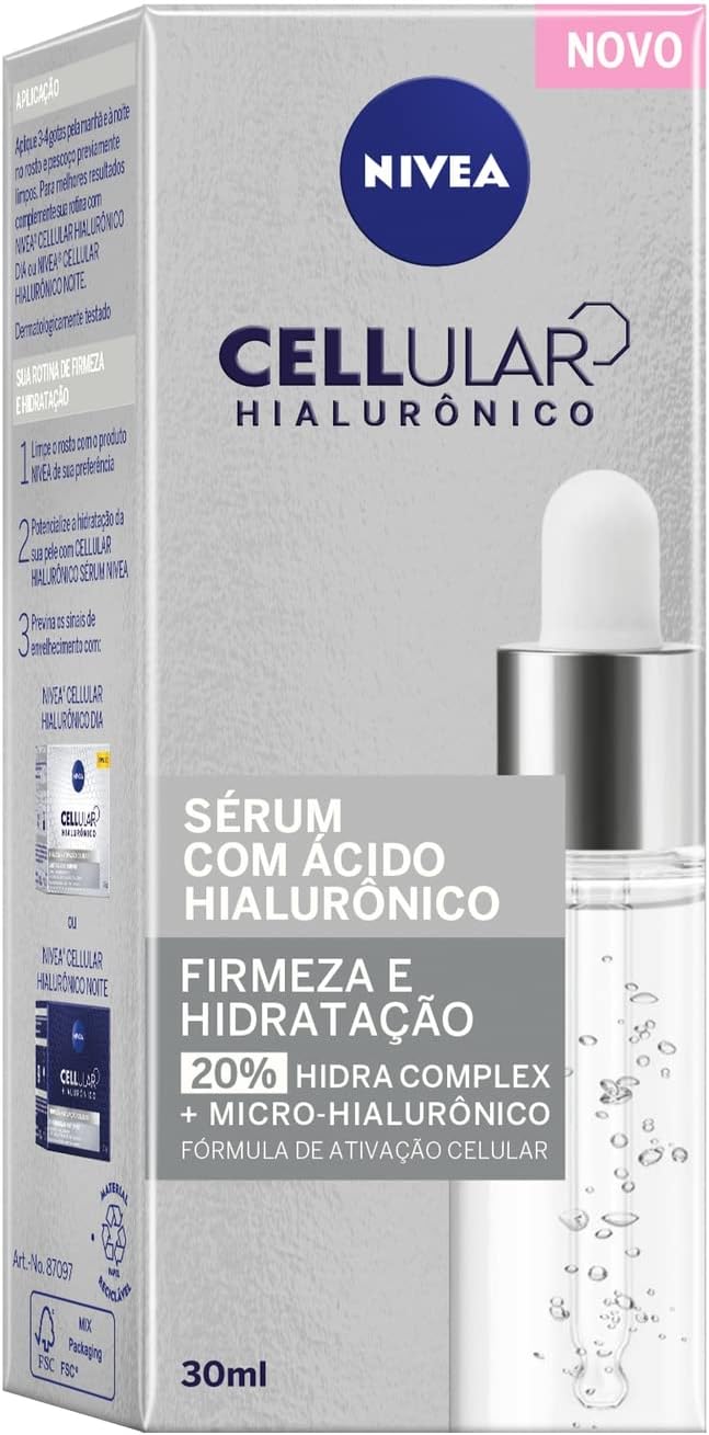 NIVEA Sérum Fácial Cellular com Ácido Hialurônico 30ml - Suaviza visivelmente a superfície da pele, promove a sensação de elasticidade, restaura a proteção natural e oferece hidratação profunda