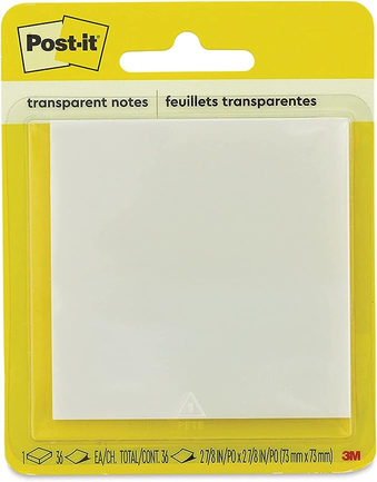 Post-it, 3M, Bloco de Notas Adesivas, Transparente, 73mm x 73mm, 36 folhas