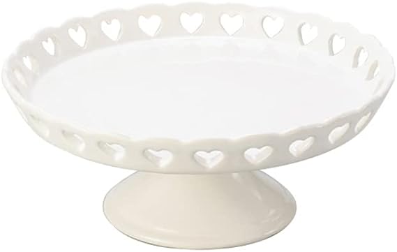 Prato para Bolo com Pé e Borda de Cerâmica Heart Mail Box Lyor Branco 15Cm