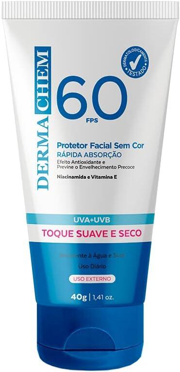 Protetor Solar Rosto Fps 60 Sem Cor 40G Dermachem