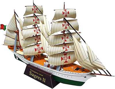 Quebra Cabeça 3D Barco a vela: Sagres 2 Colagem Papercraft HAS BRASIL