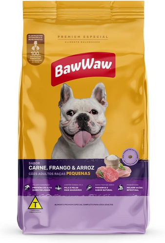 Ração Baw Waw para cães adultos raças pequenas sabor Carne, Frango e Arroz - 10.1kg