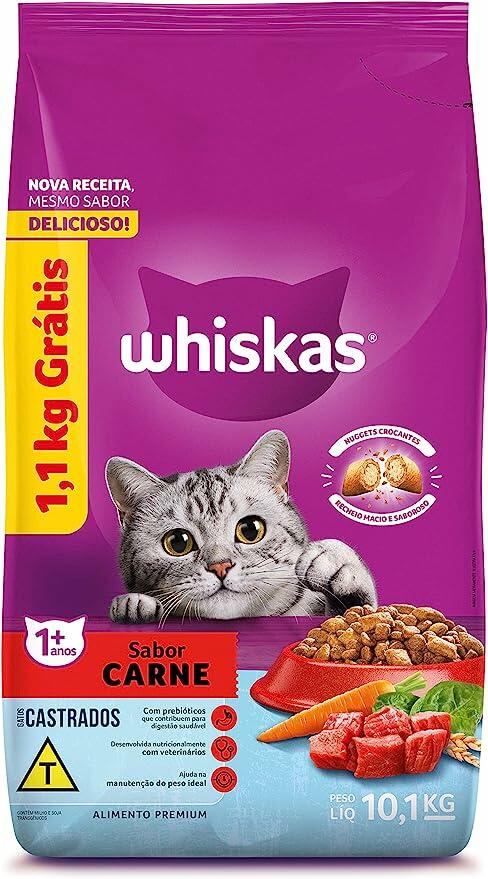 Ração Whiskas Carne Gatos Adultos Castrados 10.1 kg (LEVE 10.1kg PAGUE 9kg)