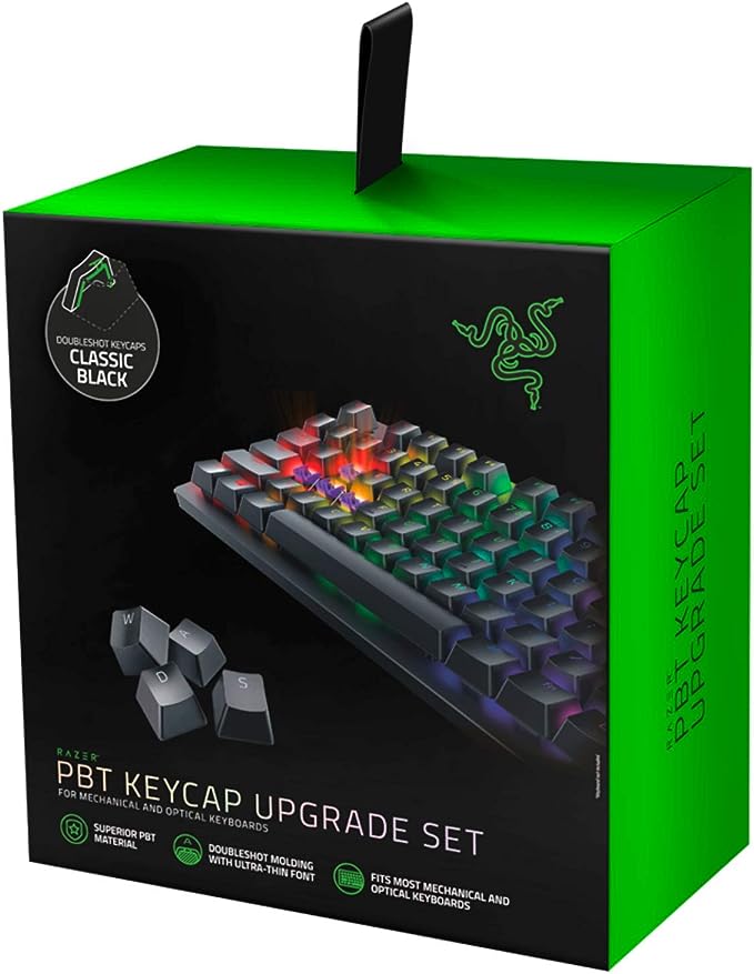 Razer, Conjunto de atualização de teclado PBT Doubleshot para teclados mecânicos e ópticos: Compatível com layouts padrão 104/105 EUA e Reino Unido - Preto clássico