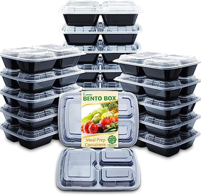 Recipientes Bento para refeições Enther com tampas, capacidade de 680 g, pacote com 20 unidades, preto