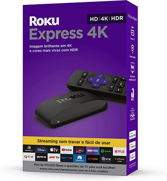 Roku Express 4K | Dispositivo de streaming HD/4K/HDR com controle remoto simples e botões de atalho. Inclui Cabo HDMI® Premium