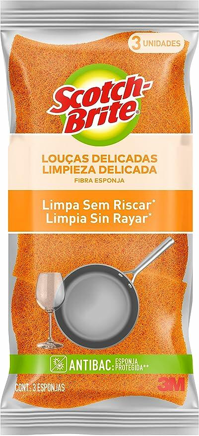 Scotch-Brite, 3M, Esponja para Louças Delicadas, 03 Unidades - Laranja