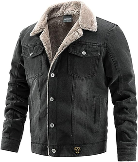 SevenDwarf Casaco de inverno masculino Jaqueta de inverno masculina com lapela Sherpa quente forrada de lã e grossa jeans jaqueta de caminhoneiro casacos