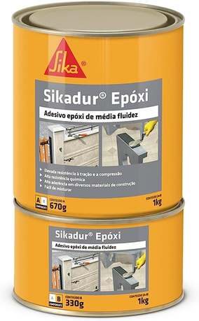 Sika - Adesivo estrutural - Sikadur Epóxi Cinza - Colagem de concreto - Diversas superfícies - Fácil aplicação - Pote de 1Kg