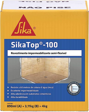 SIKA Sikatop 100, revestimento impermeável de alta aderência e de fácil aplicação, Cinza, Caixa 4Kg