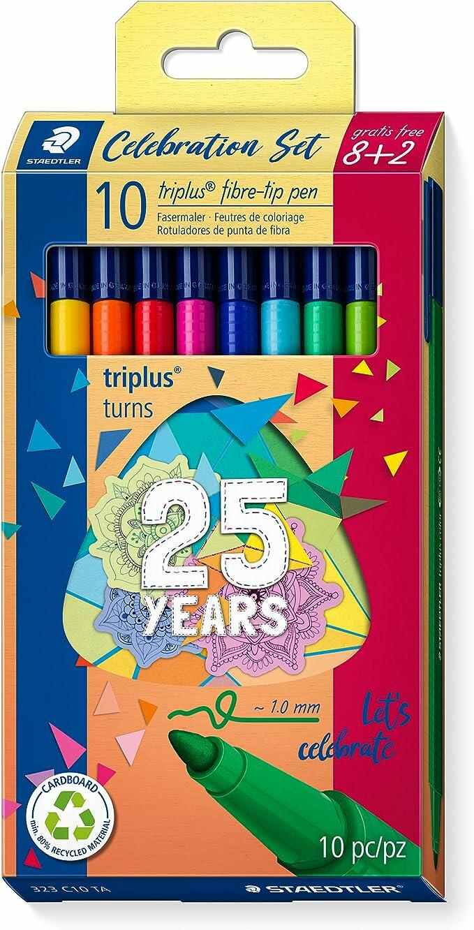 ´STAEDTLER, Caneta com ponta de fibra de edição limitada, 323 C10 TA, Triplus, 1,0 - Cores sortidas (pacote com 8+ 2)