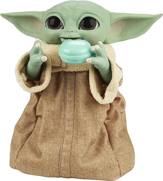 STAR WARS Boneco Galactic Snackin’ Grogu - The Child (Baby Yoda) - Figura de 23 cm, com mais de 40 Combinações de Sons, Movimentos e Acessórios Interativos - F2849 - Hasbro, Bege