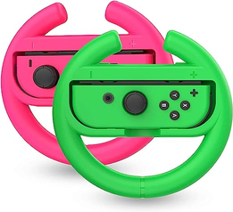 Talkworks Steering Wheel Controller for Nintendo Switch (2 Pack) - Racing Games Accessories Joy Con Controller Grip for Mario Kart, Pink/Neon Combo - Nintendo Switch