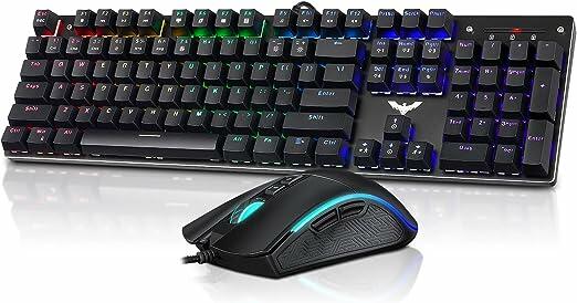 Teclado mecânico Havit e mouse Combo Gaming 104 teclas Blue Switches Teclados USB com fio, mouse programável para jogos para PC Gamer Computador Desktop