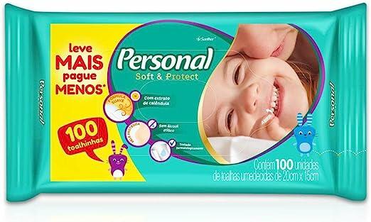 Toalhas Umedecidas Soft and Protect, Personal, 100 unidades, Branco