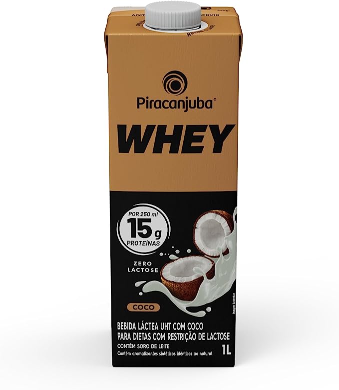 Whey Zero Lactose Sabor Coco Piracanjuba 15g de proteína 1 Litro