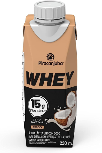 10Unidades - Whey Zero Lactose Sabor Coco Piracanjuba 15g de proteína 250ml