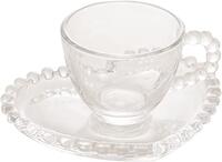 Wolff Coração Pearl Conjunto de Xícaras para Café com Pires de Cristal 4 Peças, Transparente, 85 ml