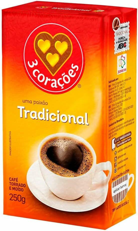 3 Corações Café Torrado E Moído Tradicional À Vácuo 250G