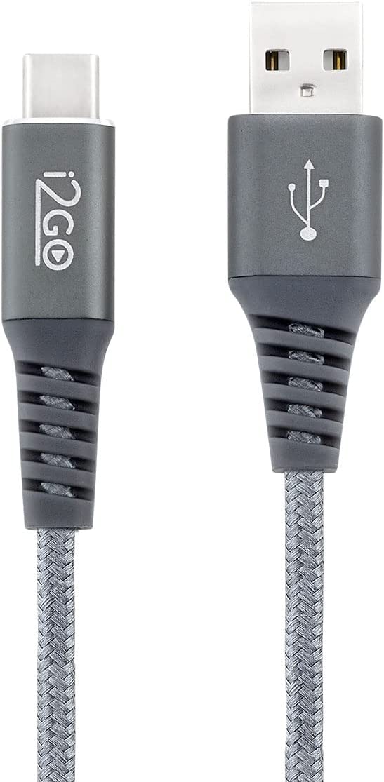 Cabo USB-C I2GO 2m 2,4A Nylon Trançado Chumbo - I2GO PRO