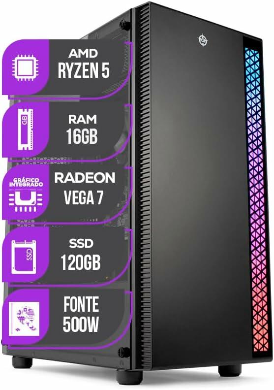 PC Gamer Completo Mancer, AMD Ryzen 5 4600G, Vega 7, 8GB DDR4, SSD 240GB, Fonte 500W 80 Plus, Monitor 21 + WI-FI