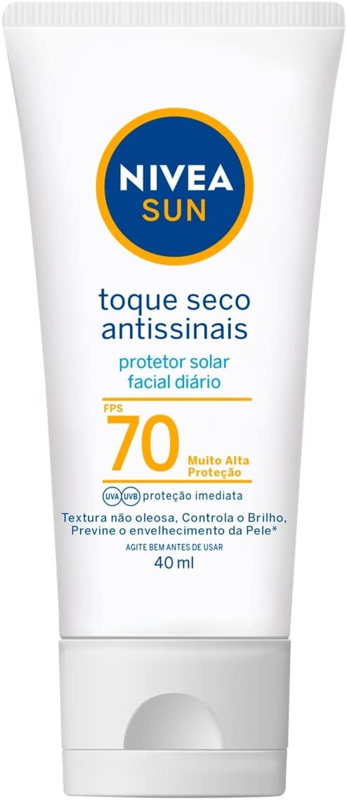 NIVEA SUN Protetor Solar Facial Toque Seco Antissinais FPS 70 - Com muito alta proteção contra raios UVA/UVB e FPS 70, controla o brilho e previne o envelhecimento precoce, com toque seco e textura não oleosa - 40ml