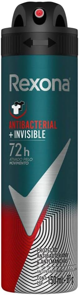 10 UNIDADES - Desodorante Antitranspirante Aerosol Masculino Rexona Antibacterial + Invisible 72 horas 150ml (A embalagem pode variar)