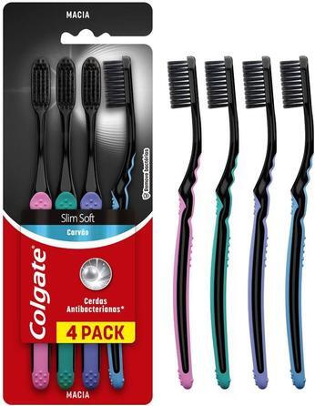 Escova Dental Colgate Slim Soft Carvão 4 unidades