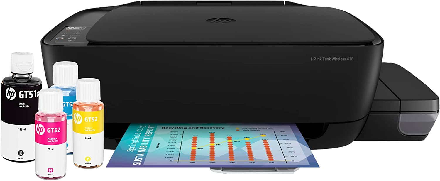 Impressora Multifuncional HP Ink Tank 416 Original Tanque de Tinta Continua Wi-Fi Scanner de banda dupla. Funções: Imprimir, Copiar, Digitalizar. Cor ‎Preto (Z4B55A)