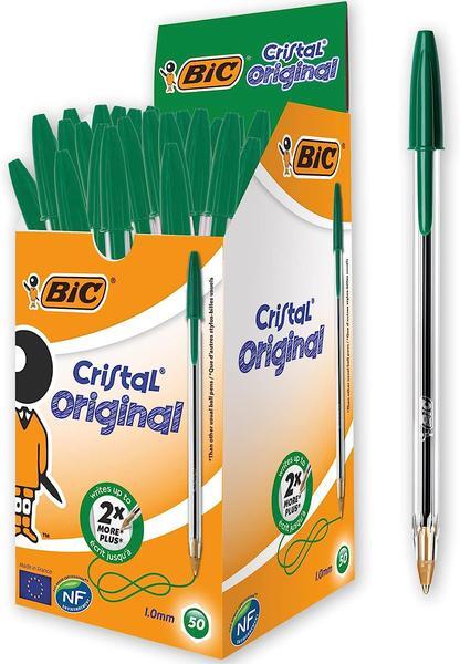 Caneta Esferográfica BIC Cristal Dura Mais, A Clássica, Verde, Ponta Média 1,0mm, 835207, Cartucho com 50 unidades