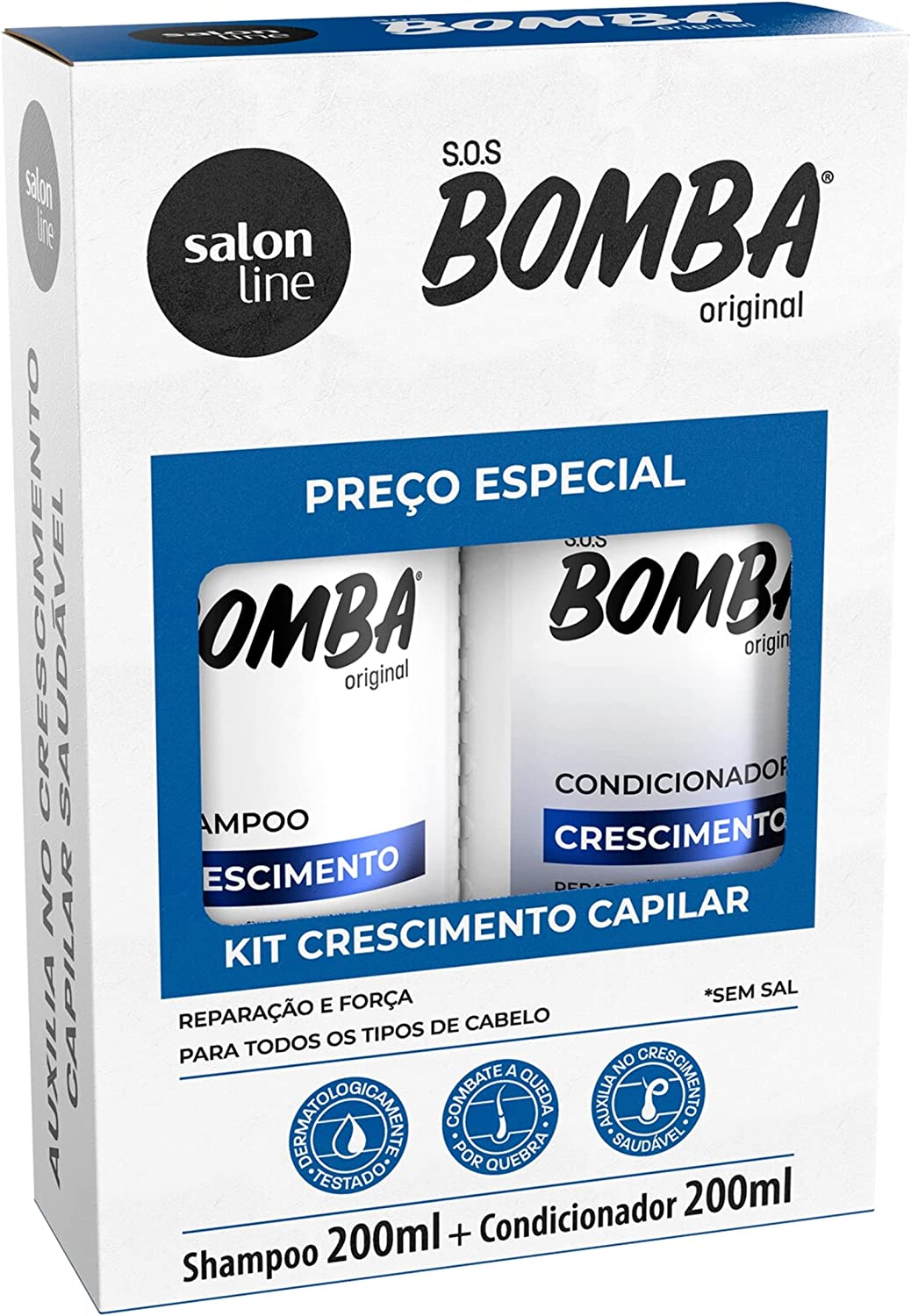 Kit Shampoo + Condicionador 200Ml Sos Bomba Original, Salon Line