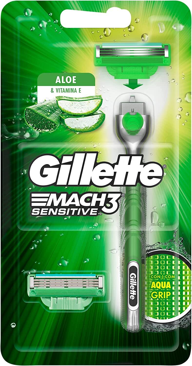 Aparelho de Barbear Gillette Mach3 Acqua-Grip Sensitive + 2 Cargas