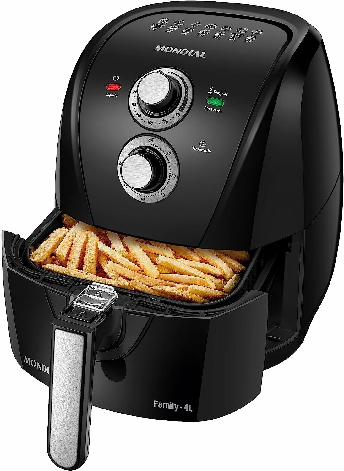 Fritadeira Sem Óleo Air Fryer 4L, Mondial, Preto/Prata, 1500W, 220V - AFN-40-BFS