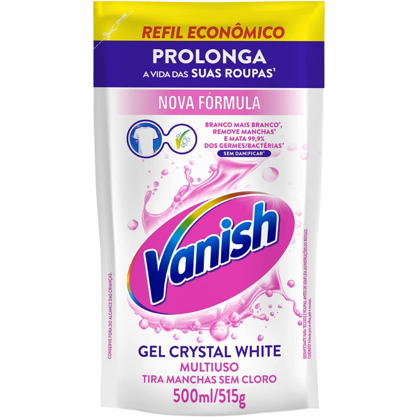 Tira Manchas em Gel Vanish Crystal 500ml Refil Econômico para roupas brancas