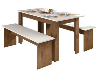 Conjunto Sala de Jantar 1 Mesa 135cm 2 Bancos Primor Zanzini Marrom/Off White