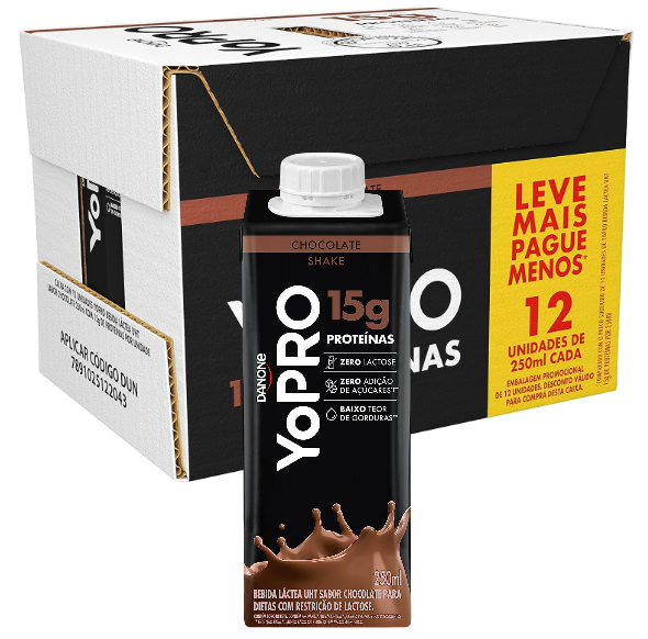 YoPRO, Pack Yopro Bebida Láctea Uht Chocolate 15G de Proteínas 250 Ml -12 Unidades