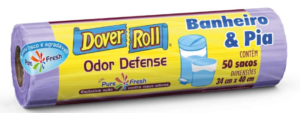 Saco para lixo Dover-Roll Odor Defense, Banheiro & Pia, Lilás, Pure Fresh, rolo com 50 sacos, 510022028