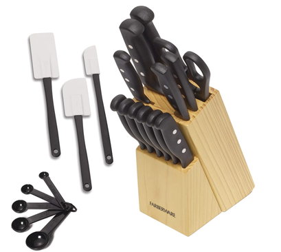 Conjunto de facas e utensílios de cozinha de aço inoxidável de alto carbono Farberware, preto