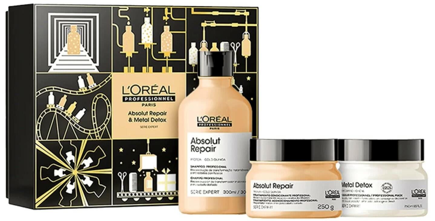 KIT Absolut Repair - Shampoo para reparação de danos 300ml + Máscara de tratamento reparadora 250g + Máscara Metal Detox anti-depósito de metais 250g | L'Oréal Professionnel